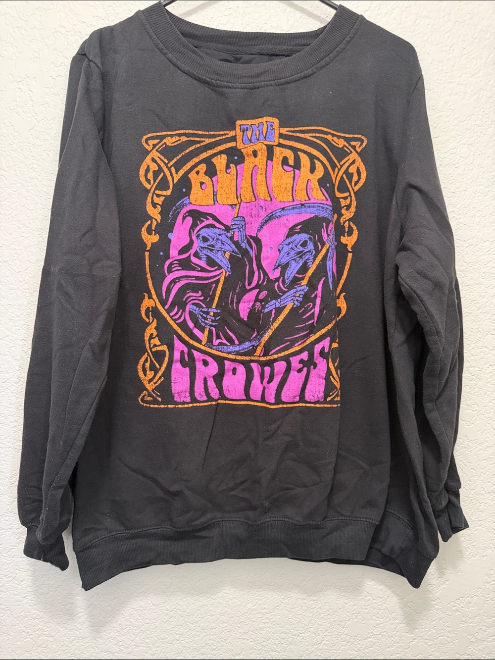 Black Crewneck Sweatshirt with Purple & Orange Graphic